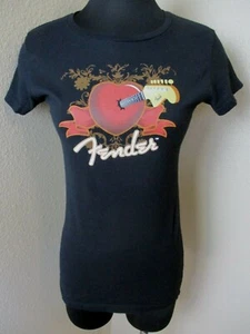 Camiseta Fender Negra Gráfica Guitarra Corazón Calce Ajustado Grande L Manga Corta - Imagen 1 de 5