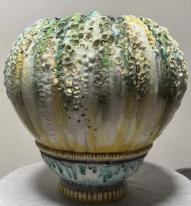 Maiolica ungherese #3000 mais traforato policromo ANTICO grande VASO 9" x 8,5" - Foto 1 di 12