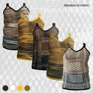 Mens Camouflage String plain Mesh Vest 100% Cotton Mesh Fish Net Fitted String - Picture 1 of 6