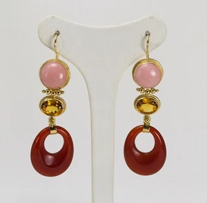 ORECCHINI IN ARGENTO 925 DORATO CON CITRINO OPALE ROSA E AGATA ROSSA AGHT 0661 - Foto 1 di 4