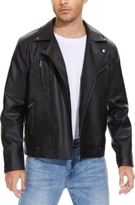 Chaquetas de cuero para hombre con solapa de motocicleta asimétrica con cremallera ajuste ajustado motociclista café - Imagen 1 de 8