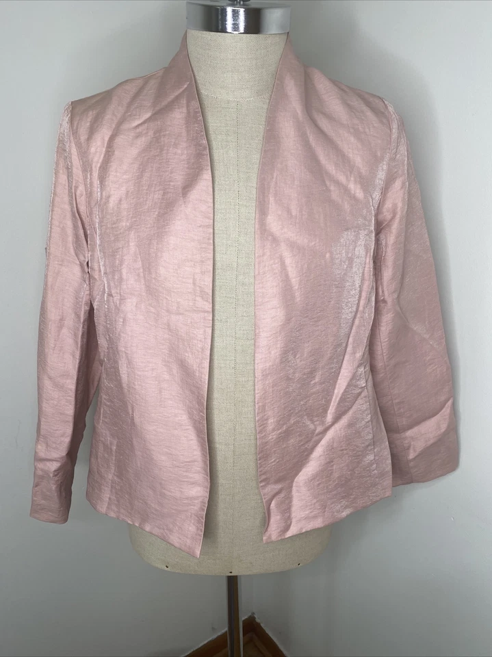 NEW Eileen Fisher Sz M Shawl Collar Jacket Linen Pink 16fo-j445 Silk Blazer - Image 1 of 4