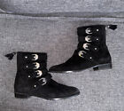 Russell And Bromley Stuart Weitzman Jitterbug Black Suede Silver Buckle Biker Boot 6