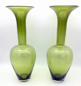 Green Art Glass Vases Matched Pair of 18.5" Tall Rare Global Views Avocado - Picture 1 of 7