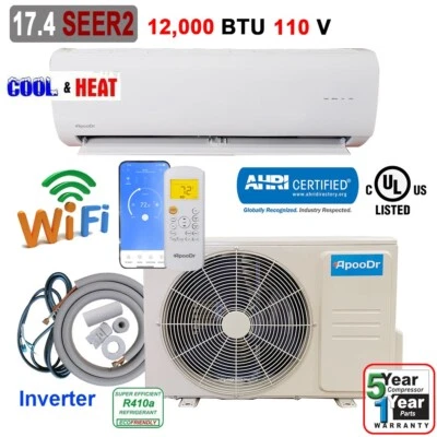12000 BTU Mini Split 17.4 SEER2 INVERTER Air Conditioner Heat Pump 110V WiFi - Image 1 of 4
