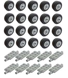 ☀️NEW! Lego 30.4 X 14 Solid Tires w/ rims GRAY Wheel Axles Bulk Lot 50 Pieces - Picture 1 of 4