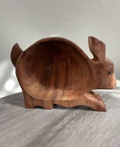 Vintage Carved Wooden Rabbit Bowl