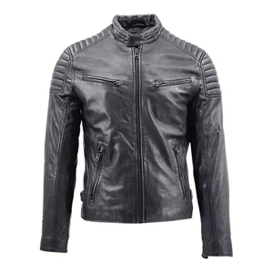Aviatrix Mens Small Full Zip Leather Biker Moto Jacket Black - Picture 1 of 6