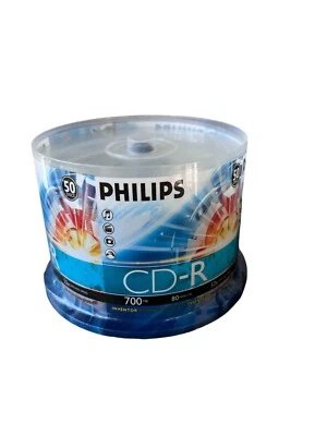 50 Pk Philips 52X Speed 700 MB 80 MIN Blank CD CD-R Discs for Digital Media NEW - Image 1 of 4