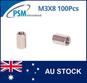 M3 X 8 PSM SPACER HEX FEMALE / FEMALE STAINLESS STEEL SPA01SSM38MM 100PCS - Picture 1 of 5