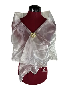 Scialle Alampay Filipiniana bianco formale OS CON spilla organza ricamata nuovo senza etichette - Foto 1 di 8