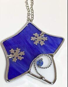 Glass Star Shaped Blue & White Ornament Suncatcher 3” Two-sided FREE SHIPPING