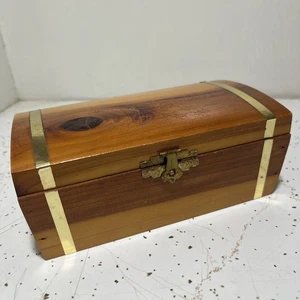 Vintage Mini Wood Chest Trinket Stash Box Cedar Wood Brass Dome Lid 70s Rare C1 - Picture 1 of 12
