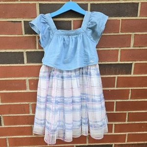 Calvin Klein Jeans Toddler Girls Size 6 Blue Ruffle Denim Top Tulle Dress EUC - Picture 1 of 6