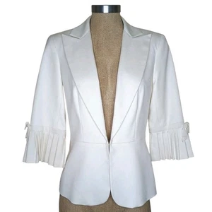 Trina Turk Ivory Wide Collar Button Short Blazer Jacket Size 6 - Picture 1 of 12