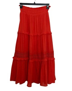 Cato | Orange Stufen Häkel Maxi Rock Gr. Medium Prärie Hippie Boho Landhaus - Bild 1 von 6