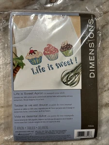 Dimensions Life Is Sweet Apron Stamped Cross Stitch 73516 Cupcakes Cherry - Picture 1 of 4