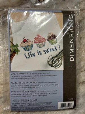 Dimensions Life Is Sweet Apron Stamped Cross Stitch 73516 Cupcakes Cherry - Image 1 of 4