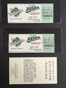 (2) 1990 World Series Ticket Game 4 Oakland A’s Cincinnati Reds Clincher Parking - Picture 1 of 12