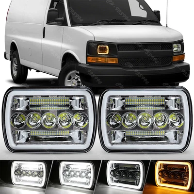 Par de faros LED H4 DRL DOT para camioneta de carga Chevy Express 1500 2500 3500 7x6 Foto 1 de 4