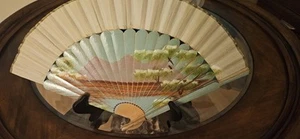 1900 Century Japanese Hand Painted Bamboo And Rice Paper Fan. Signed - Picture 1 of 5