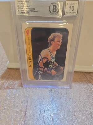 1986-87 Fleer Stickers #2 Larry Bird Boston Celtics BGS Autograph - image 1 of 2