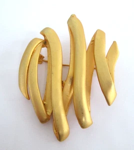 Vintage 1980er matt goldfarbene abstrakte Modernist Brosche 2,5" - Bild 1 von 3