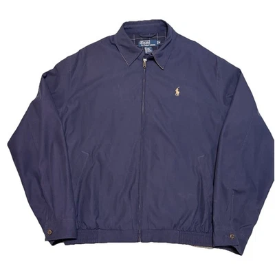Polo By Ralph Lauren Bi Swing Bomber Jacket Navy Blue Windowpane Liner Size M - Image 1 of 4