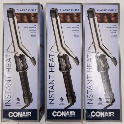 Conair Instant Heat Classic Curls 1" Curling Iron Set of 3 CD87GNR Silver Black - Image 1 of 4
