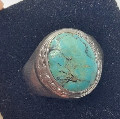 Anillo Navajo Turquesa Cúpula en Plata de Ley Talla 9 3/4 Foto 1 de 4