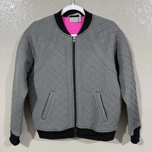 Athleta Quilted Infusion Bomber Jacket Womens Size M Soft Gray Black - Picture 1 of 11