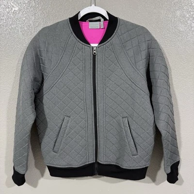 Athleta Quilted Infusion Bomber Jacket Womens Size M Soft Gray Black - Image 1 of 4
