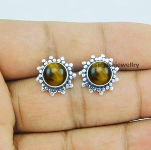 Pendientes de joyería de plata esterlina 925 con piedras preciosas ojo de tigre - Imagen 1 de 4