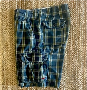 MENS HOLLISTER BUTTON FLY HEAVY DUTY COTTON FLAT FRONT PLAID SHORTS Sz 34 NEW! - Picture 1 of 3