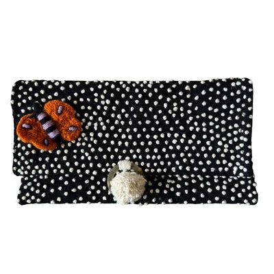 Annie O Clutch Bag Womens Black Crochet Butterfly Pom Pom Bohemian Going Out - Image 1 of 4