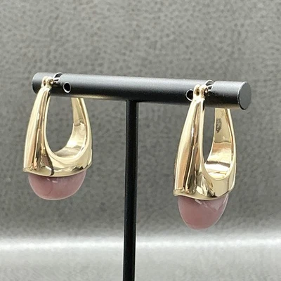 Pendientes Modernistas Medio Aro Cúpula Rosa Lucita Tono Oro Declaración Gota 1.25" Foto 1 de 4