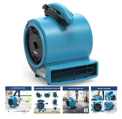 ALORAIR GE1000 1000 CFM 1/5 HP Air Mover Carpet Dryer Blower Floor Fan - Blue - Image 1 of 4