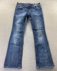 Miss Me Bootcut Jeans Women's 29 Blue Embellished Cross Pockets Whisker Fade - Picture 1 of 13