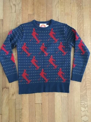 Suéter De Colección Años 60 70 Retro Azul Rojo Lana Esquí Fiesta Para Hombres M Novio Esquiador Patrón Foto 1 de 4