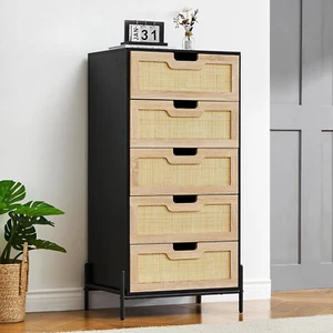 Chest of 5 Drawers Dresser for Bedroom Tall Nightstand Storage Wood Top Cabinet - Picture 1 of 22