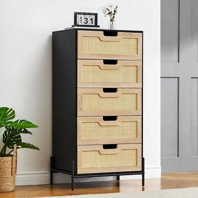 Chest of 5 Drawers Dresser for Bedroom Tall Nightstand Storage Wood Top Cabinet - Image 1 of 4