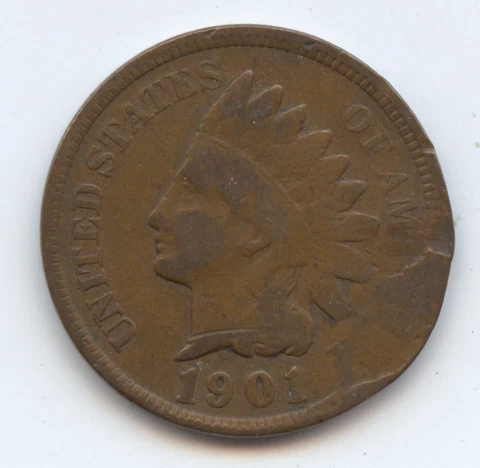 Error 1901 Indian Cent (#6491) Large Obv. Die Defect at 4 O/C Cover