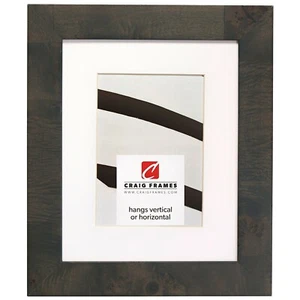 Craig Frames Innovations, 1.5" Wide Gray Burl Picture Frame With White a Mat - Picture 1 of 9