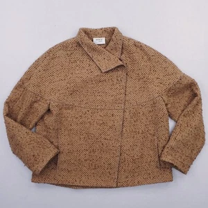 Akris Punto Sweater Womens 12 Tan Wool Asymmetrical Tweed Moto Jacket Side Zip - Picture 1 of 16
