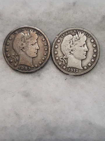 1893 & 1912 ~ BARBER QUARTER DOLLAR LOT ~ F ~ 2 COINS Cover