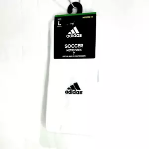 Adidas Large Men's Shoe Size 9-13 White Logo Soccer Metro Socks 1 Pair NWT - Picture 1 of 9