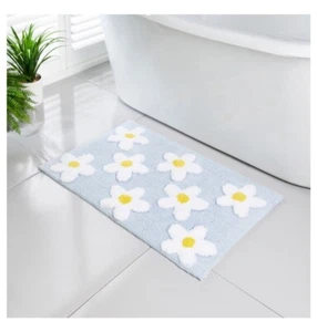 New Supersoft Daisybloom Daisy Bathmat Blue & White (50x80cm) Bathroom Decor - Picture 1 of 3