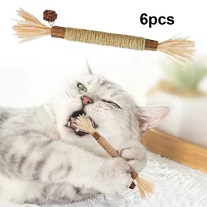 6PCS Catnip Toys Cat Wand Silvervine Sticks Cat Toys Chew Cat Toy Indoor Outdoor - Picture 1 of 10