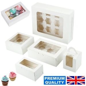 Windowed Cupcake Boxes for 1, 2, 4, 6, 12 & 24 Cup Cakes with Removable Trays - Picture 1 of 41