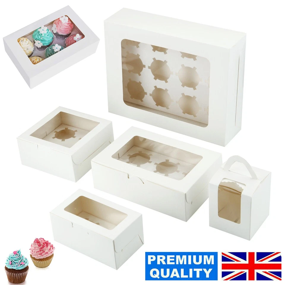 Windowed Cupcake Boxes for 1, 2, 4, 6, 12 & 24 Cup Cakes with Removable Trays - Image 1 of 4